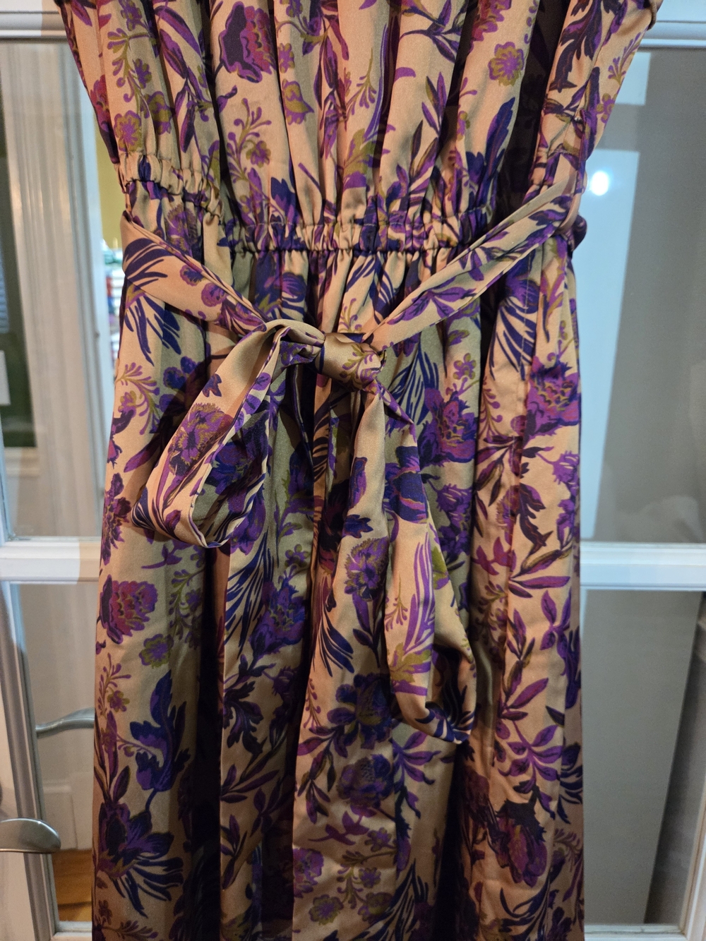 Floral Ruffle Dress with Tie Waist in Purple and Bronze - Size 16W - Picture 2 of 7
